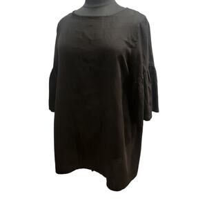 Bryn Walker Linen Tunic Lagenlook Women's Large Black Ruffles Boho Top